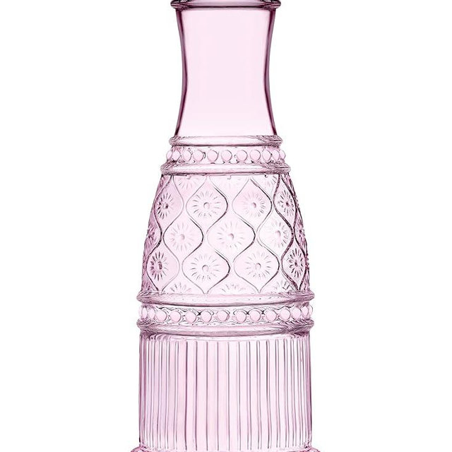 Godinger Carafe Pitcher, Water Pitcher, Wine Carafe, Glass Water Pitcher, Vintage Decor - Pink, Claro Collection
