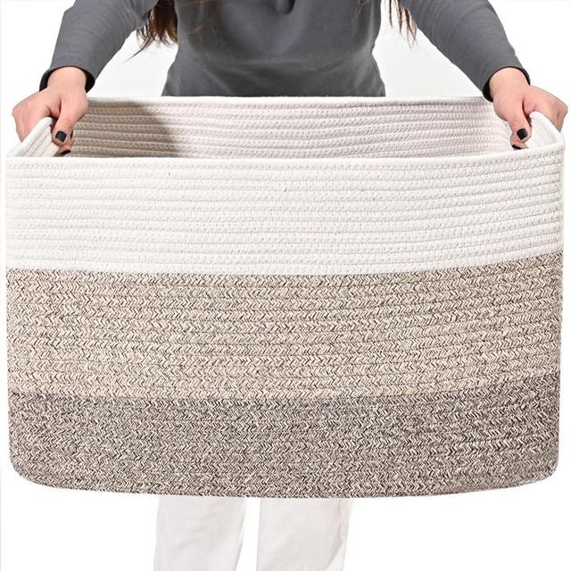 ICERZCZ Large Rectangle Blanket Basket, Storage Basket for Organizing, Cotton Rope Woven Basket for Storage with Handle Baby Nursery Living Room Bedroom, 22 x 17 x 12 inches, 75L