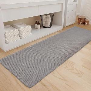ZALL Grey Waffle Bath Mat,Super Absorbent Non Slip Long Bathroom Runner Rug,Gray 24X72inch,Machine Washable Ultra Soft Floor Mats