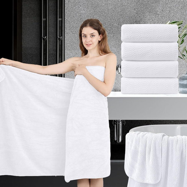 4 Piece Bath Towel Oversized Bath Sheet 35"x70" White Bathroom Towel Extra Large Bath Towel Set Highly Absorbent Quick Dry Premium Towel for Bathroom Spa Gym Hotel 600GSM Shower Towel for Daily Use