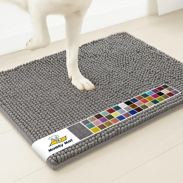 Muddy Mat® | Super Water Absorbent Door Mat Indoor, Microfiber Quick Dry Chenille Entryway Rug, Slip Resistant Front Door Mat, Indoor Mats for Entryway, Machine Washable Pet Rug, Grey 20" x 30"