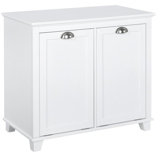 HOMCOM Tilt-Out Laundry Sorter Cabinet, Bathroom Storage Organizer with Two-Compartment Tilt-Out Hamper, White