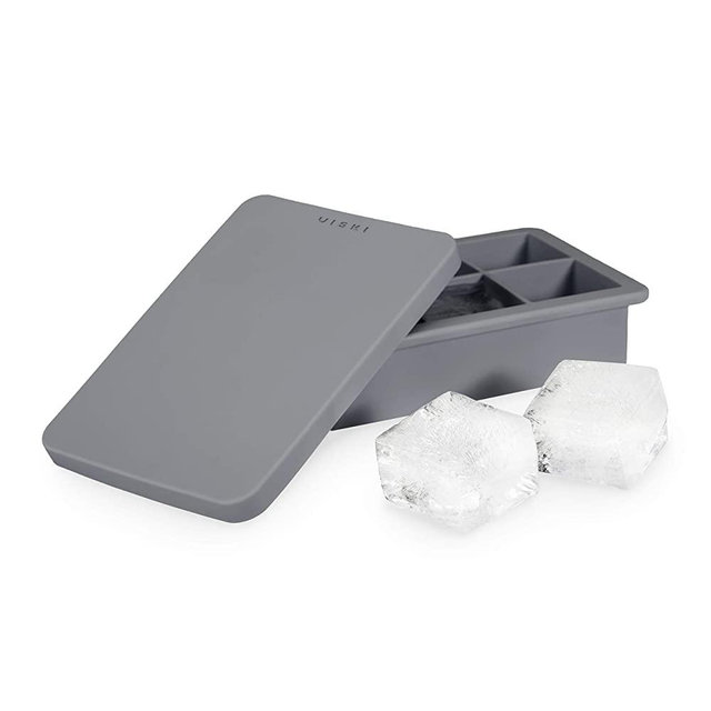 Viski Old Fashioned Ice Cube Tray with Lid, Whiskey, Grey