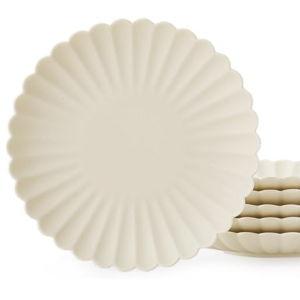 WENSHUO Daisy Dinner Plates Set of 6, 9-inch Round, Matte Crème
