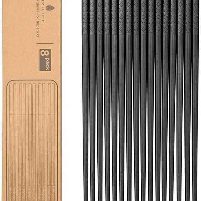 COZILIFE Reusable Chopsticks 8-Pairs, Premium Quality Fiberglass Chopsticks for Household and Restaurant, 9 1/2 Inches in length, Kraft Box Package