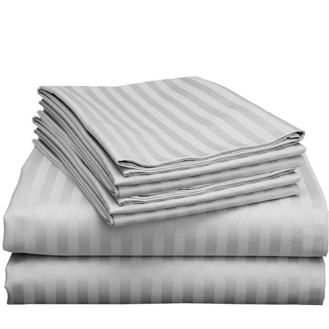 6 Piece Extra Deep Pocket King Size Size Sheet Set 600 Thread Count Egyptian Cotton SheetsKing Size Hotel Luxury 6 PC Striped Sheet Set Light Grey Stripe Fits Mattress Upto 21'' DEEP Pocket