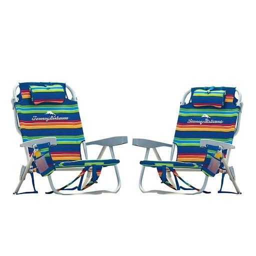 Tommy Bahama 2 Pack Packpack Beach Chair with Insulated Cooler and Storage Pouch - Muliti-Color Stripes