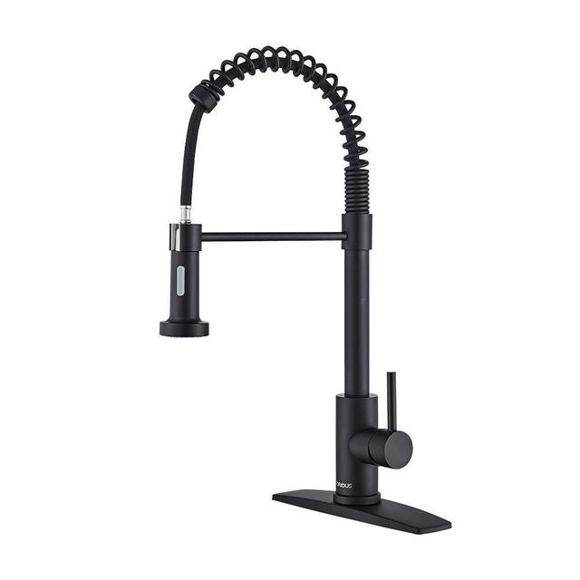 FORIOUS Black Kitchen Faucet with Pull Down Sprayer, Commercial Spring Kitchen Sink Faucet with Pull Out Sprayer, Single Handle Kitchen faucets with Deck Plate, Matte Black