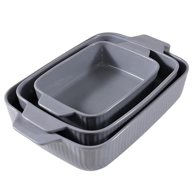 Yachi Ceramic Baking Dish Set: 3 Pcs Rectangular Bakeware Set Casserole Dishes with Handle for Steak | Beef | Roast | Chicken | spaghetti | Lasagna | vegetables Microwave, Oven and Dishwasher Safe