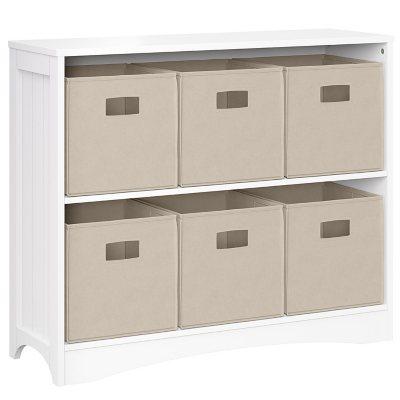 RiverRidge White Horizontal Bookcase with 6 Bins, Assorted Colors