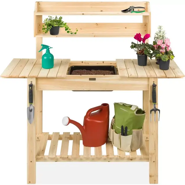Wooden Potting Bench Table with Dry Sink