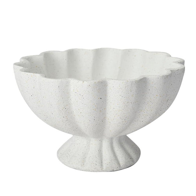 KEWOOL Pedestal Decorative Bowl Home Decor - Morden Handicraft Decorative Fruit Bowl for Kitchen Counter, Chic Ruffle Bowl Centerpiece Decor for Dining Table Coffee Table (Spotted White)