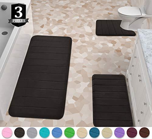 Yimobra 3 Pieces Memory Foam Bath Mat Set, XL, L and U-Shaped Size for Bathroom or Bedroom Rugs, Tub, Contour Toilet Mats, Non-Slip, Soft Comfortable, Super Water Absorption, Machine Washable, Black