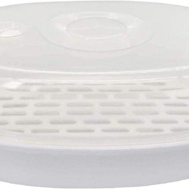 1-Tier Microwave Steamer Heating Steamer for Home Kitchen White (Oval)
