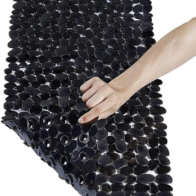 Non-Slip Pebble Bathtub Mat 16 W x 35 L Inches (for Smooth/Non-Textured Tubs Only) Safe Shower Mat Black