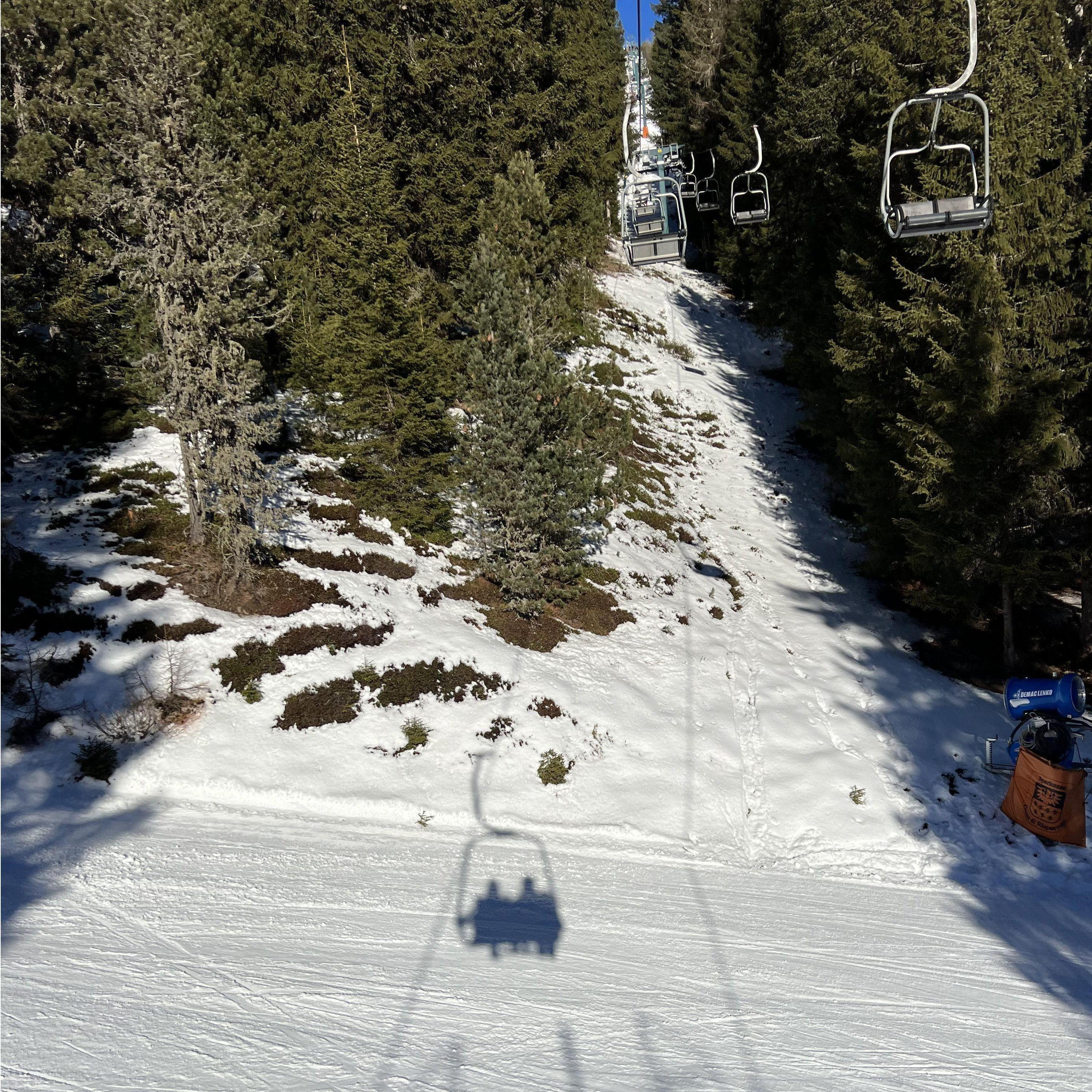 Took a ski lift which brought them all the way up to the alps, Dennis blaming his fear of heights for his nervousness. Ha.