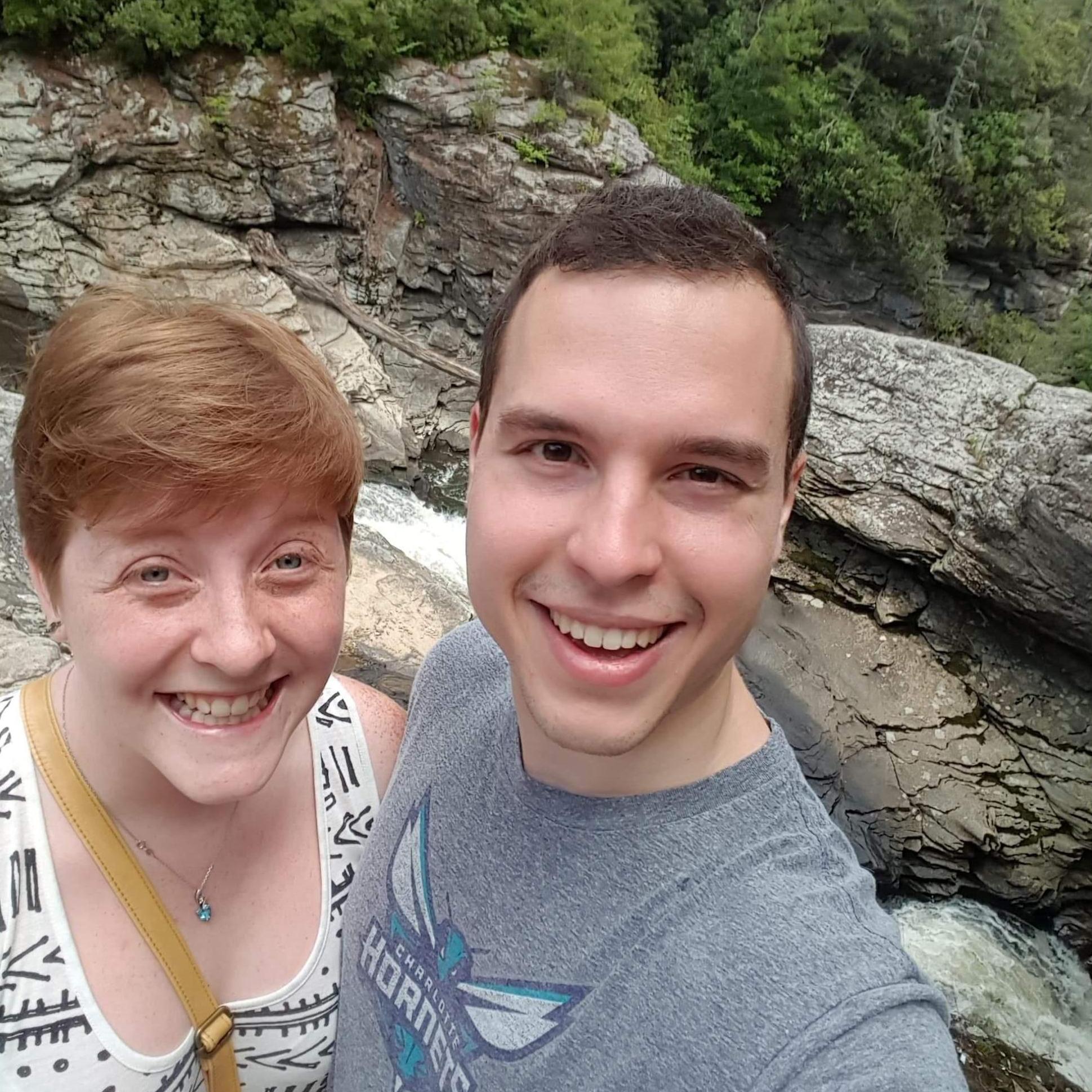 This is where we got engaged. This is at Linville Falls in Asheville, NC. It was actually taken right after we got engaged.