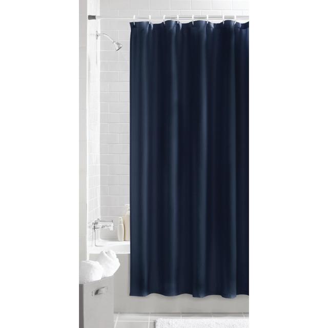Mainstays Waffle Textured Fabric Shower Curtain, Solid, Navy, 70" x 72"
