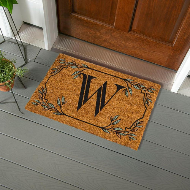 Evergreen Flag Monogram Coir Doormat | Letter W | Front Door Mat for Outdoor Indoor Entrance | 28x16 Inches | Non-Slip Backing Doorway Mat for Porch Patio Floor | New Home Decor Housewarming Gift