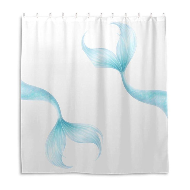 ALAZA Turquoise Mermaid Tail Shower Curtain Custom Fabric Curtain Bathroom Decor 66 x 72 inch with 12 Hooks