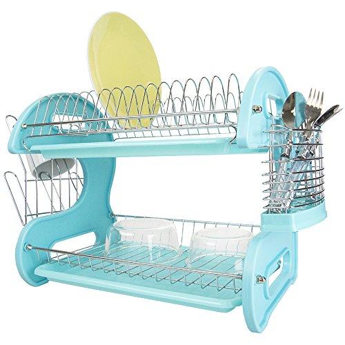 Home Basics Plastic Dish Drainer, 2-Tier (Turquoise)