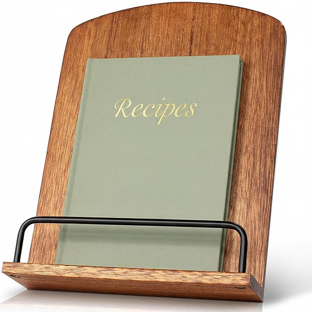 FoldTier Rustic Cookbook Stand for Kitchen Counter Adjustable Recipe Book Holder Wood Tablet Stand Foldable Cookbook Holder Kitchen Decoration for Mother's Day, Wedding, Mother, Grandma, Women Gift