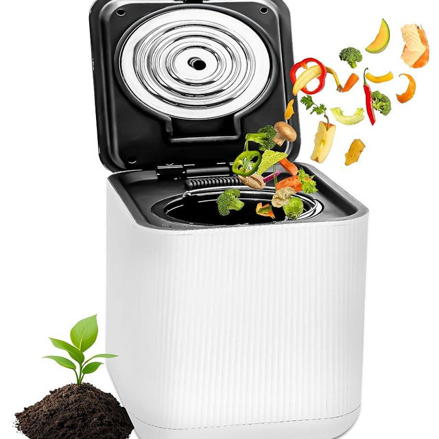 NutriChef Electric Kitchen Composter | 3 Quart Food Recycler | Food Waste Compost Bin for Countertop | 1 Button to Compost, Easy to Clean Composter Bucket | Low Noise, Odorless & Auto Clean | White