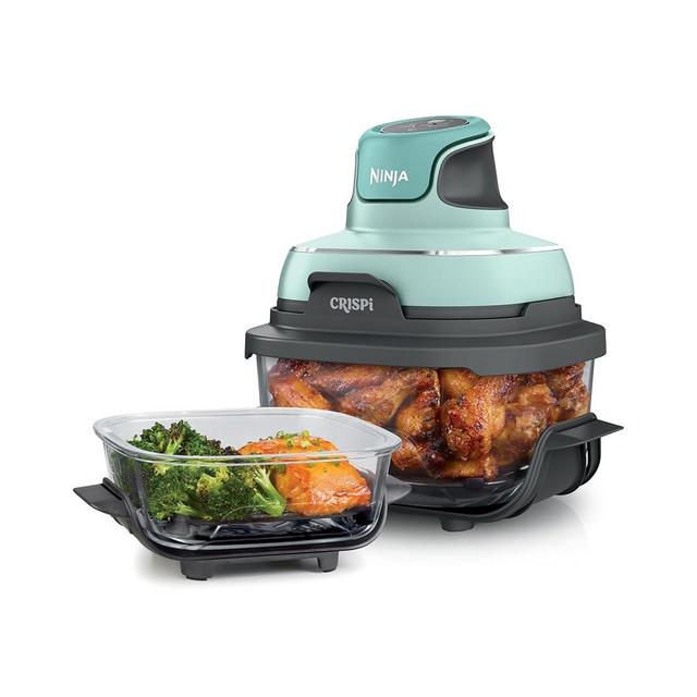Ninja Crispi 4-in-1 Portable Glass Air Fryer Cooking System, 4 QT & 6 Cup Glass Containers with Storage Lids, Easy Meals, Microwave, Freezer & Dishwasher Safe, Air Fry, Bake, & More, Mint, FN101MT