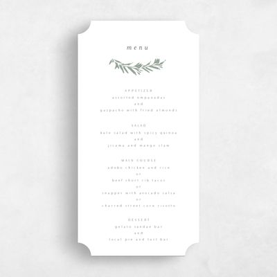 White Ticket Wedding Menu - Callahan