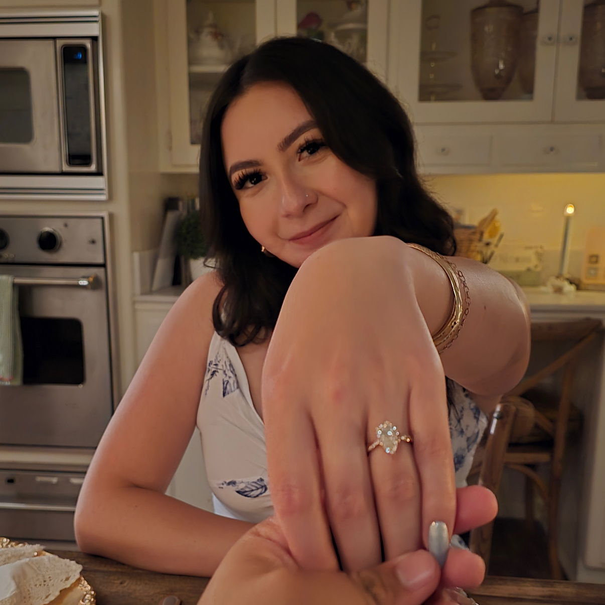 My makeup was ruined but i'm so glad he took this picture. We were waiting for our appetizer by the private chef he hired.