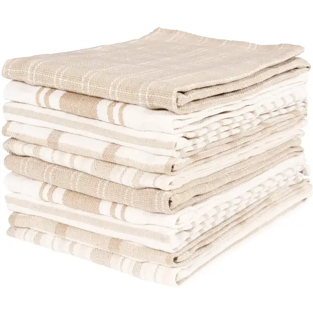 KAF Home 100% Cotton Set Of 10 Assorted Flat Kitchen Towels - 18" x 28", in Taupe