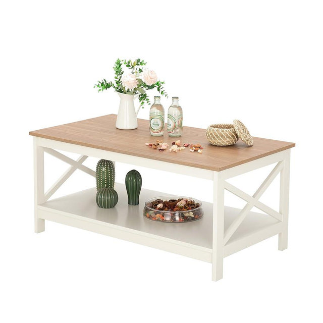 GREEN PARTY Coffee Tables for Living Room, Simple Wooden Stable Coffee Table with Shelf,Open Storage Space with Large Capacity Coffee Table,40 Inches, White