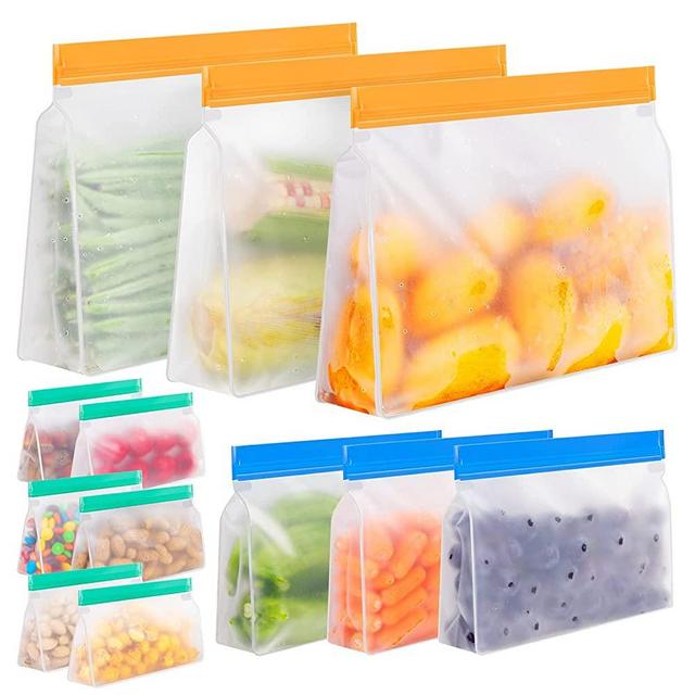12Pack Reusable Storage Bags, Stand Up Reusable Freezer Bags, Reusable Gallon Bags, Reusable Sandwich Bags, Silicone Storage Bags for Food, Meat, Fruit, Snacks (12Pack-3Large Bags +3Sandwich Bags +6Snack Bags)