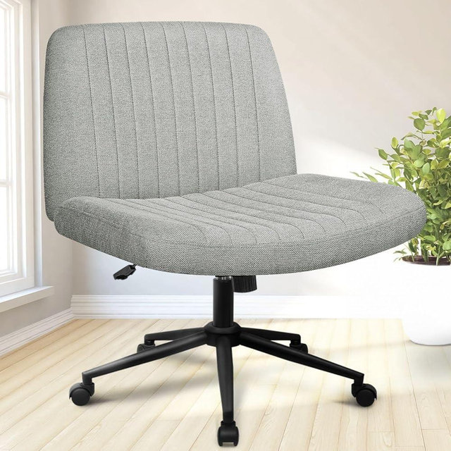 NEO CHAIR Criss Cross Chair with Wheels & Pads Home Office Cross Legged Chairs Ergonomic Computer Desk Task Wide Seat for Bedroom Vanity Comfy Swivel (Grey)