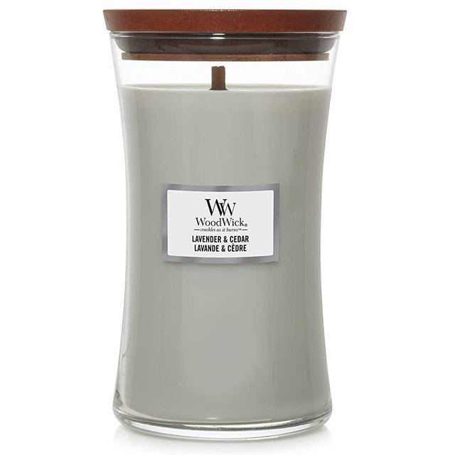 WoodWick Large Hourglass Scented Candle with Crackling Wick | Lavender and Cedar | Up to 130 Hours Burn Time, Lavender