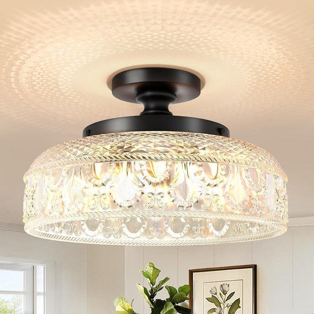 Lamomo Semi Flush Mount Ceiling Light, Upgraded Larger Black Hallway Light Fixture, 3-Bulb Globe Glass Close to Ceiling Light, Indoor Hanging Light for Bedroom Kitchen Porch Hallway,Bulbs Not Included