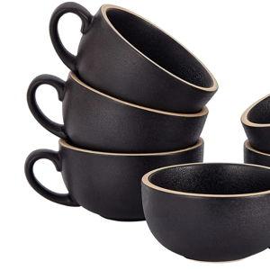 Set of 6 Cups Vintage Design 12 oz Professional Barista Ceramic Latte Art Cappuccino Cups Set (Rough Black * 6)