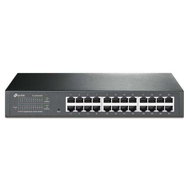 TP-Link 24 Port Gigabit Switch Easy Smart Managed Plug & Play Desktop/Rackmount Sturdy Metal w/ Shielded Ports Support QoS, Vlan, IGMP & LAG (TL-SG1024DE),Black