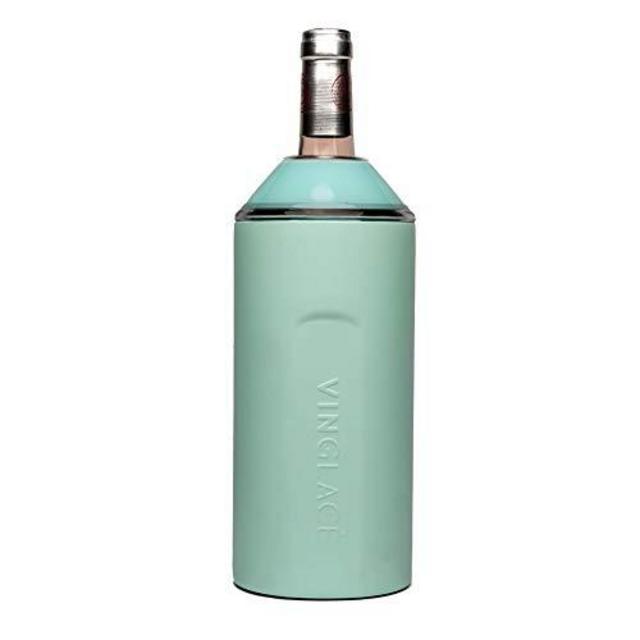 Vinglacé Wine Bottle Insulator | Stainless Steel | Double Walled | Vacuum Insulated | Tritan Plastic Adjustable Top | Keeps Wine & Champagne Cold for Hours | 10" x 11" x 12" | Sea Glass Green