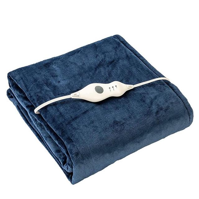 Tefici Electric Heated Blanket Throw with 3 Heating Levels & 8 Hours Auto Off,Super Cozy Soft Heated Throw with Fast Heating and Machine Washable,Home Office Use,62" x 84" Blue