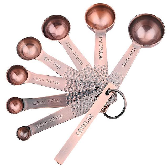 Smithcraft Measuring Spoons Set, Copper Measuring Spoons Set, Stainless Steel Measuring Spoons Set ,7 Measurer Spoons and 1 Ring and 1 Measuring Leveler