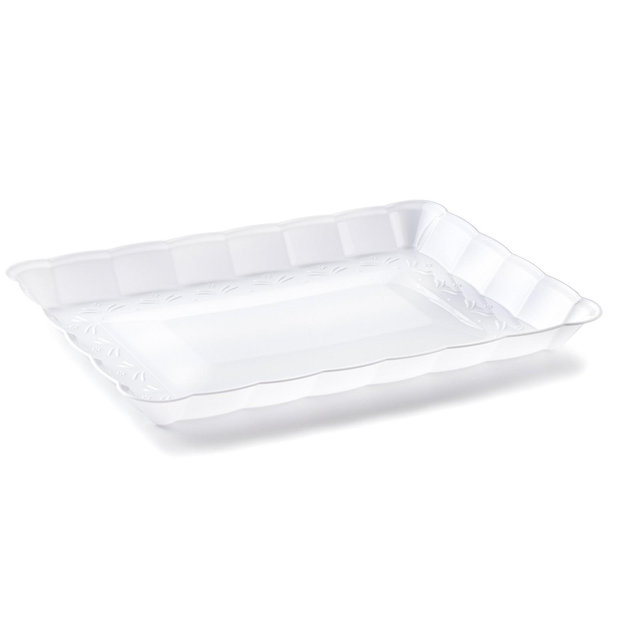 Posh Setting White Rectangular Serving Tray with Scalloped Edge - 4 Count