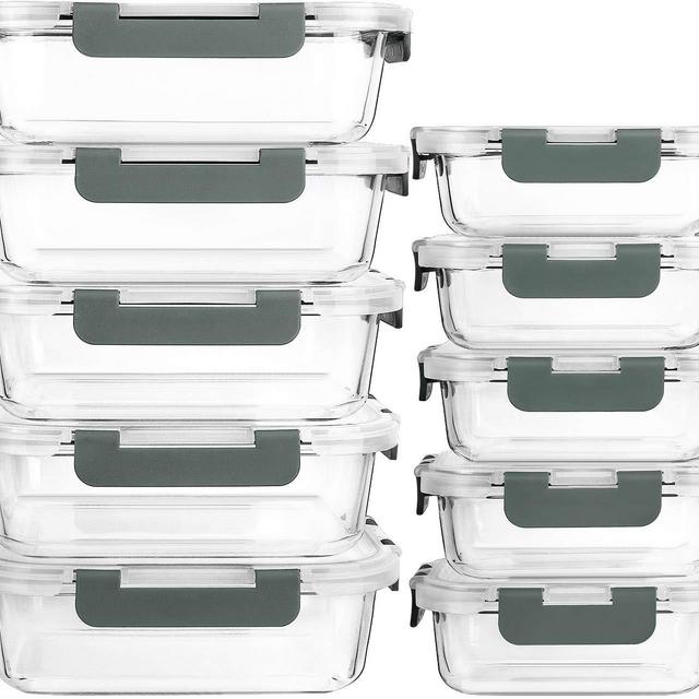 [10-Pack]Glass Meal Prep Containers with Lids-MCIRCO Glass Food Storage Containers with Lifetime Lasting Snap Locking Lids, Airtight Lunch Containers, Microwave, Oven, Freezer and Dishwasher