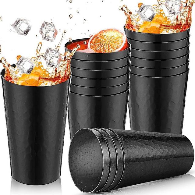 Set of 12 Metal Tumblers 15 oz Aluminum Cold Drink Cup Iced Coffee Cup Aluminum Cups Aluminum Tumblers, Aluminum Hammered Tumblers Beer Cups for Birthday Party Camping Travel Outdoors Supplies (Black)