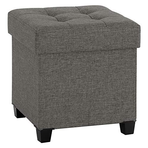 SONGMICS Collapsible Cube Storage Ottoman Foot Stool Comfortable Seat with Wooden Feet and Lid, Soft Padding, Dark Grey ULSF14GYZ