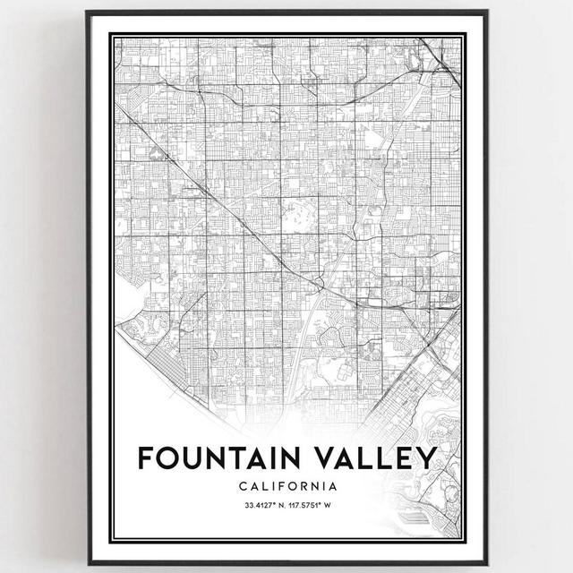 Fountain Valley Map Print, Fountain Valley Map Poster Wall Art, Ca City Map, California Print Street Map Decor, Road Map Gift, B1289