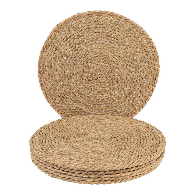 REGALWOVEN Farmhouse Placemats Set of 6 Straw Woven Placemats for Dining Table Decor Indoor Outdoor Kitchen Table Mat 13.8inch