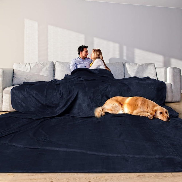 Oversized Blanket 120x120 Inches, Giant Huge Blanket for Bed, Sofa,Travel and Camping, Extra Large Big Soft Blanket Fits The Whole Family and Outdoor Campaign, Navy Blanket