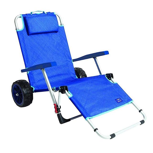 Mac Sports 2-in-1 Beach Folding Lounge Chair+Cargo Cart for Tanning Outdoors Sunbathing | Sun Chair, Tanning Chair, Portable, Lightweight, Lounger for Patio, Collapsible with All-Terrain Wheels | Blue