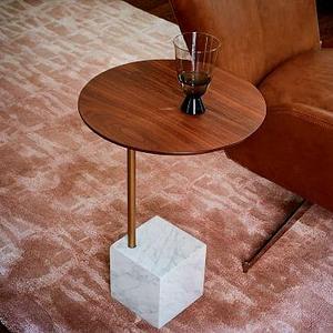 WEST ELM - Cube C-Side Table - Walnut/White Marble